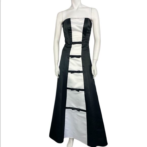 Vtg  90s Jessica McClintock X Gunne Sax Strapless  Black & White Tuxedo Dress - Picture 1 of 11